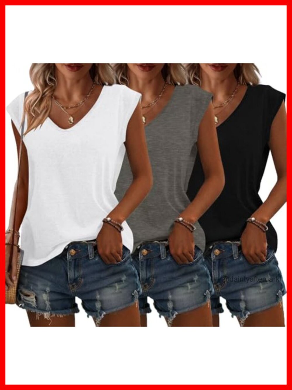Womens V Neck Cap Sleeve T Shirts Soft Stretchy Summer Tops 3 Pack